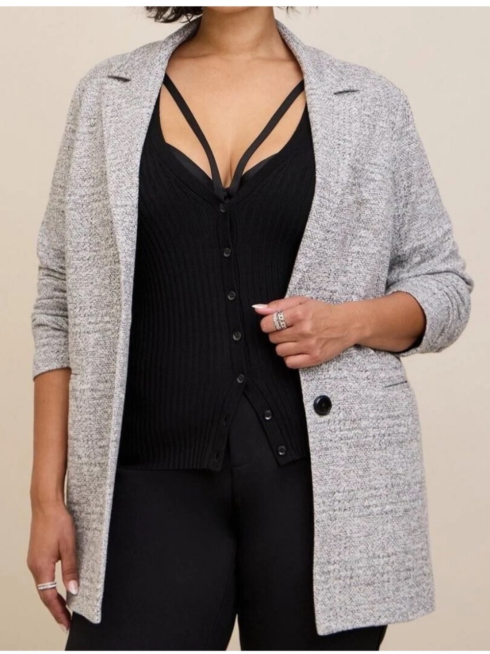 Torrid Studio Cotton Poly Blend Boyfriend Blazer Gray 4 4X 26 Business Casual